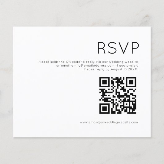 Budget Simple QR Code Black and White Wedding RSVP (Voorkant)