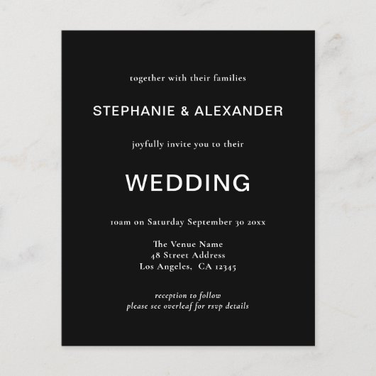 Budget Simple QR Code Black Weduwen Uitnodiging (Voorkant)