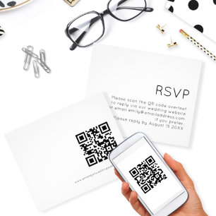 Budget Simple QR Code Black White Weduwen RSVP