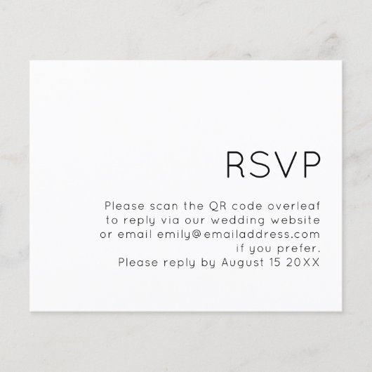 Budget Simple QR Code Black White Weduwen RSVP (Voorkant)