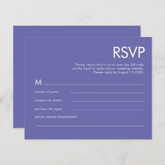 Budget Simple QR Code Blue Wedding RSVP (Voorkant / Achterkant)