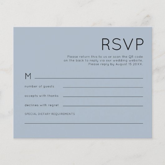 Budget Simple QR Code Dusty Blue Wedding RSVP (Voorkant)
