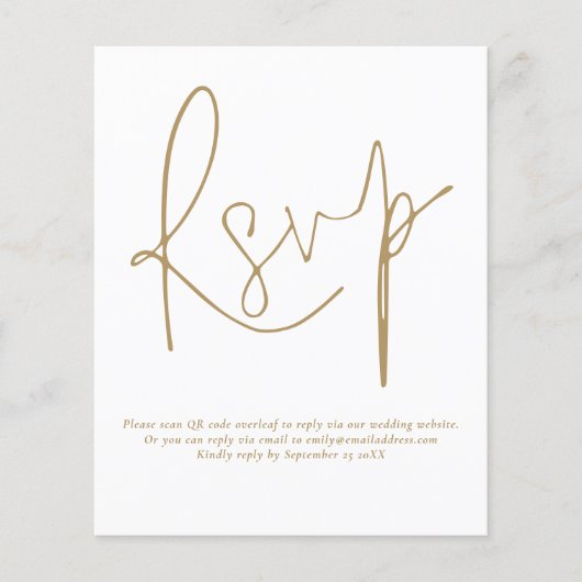 Budget Simple QR Code Gold Script Weduwend RSVP (Voorkant)