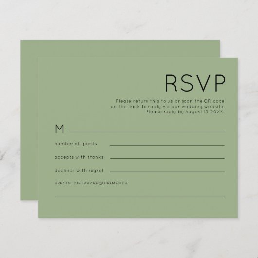 Budget Simple QR Code Sage Green Wedding RSVP (Voorkant / Achterkant)