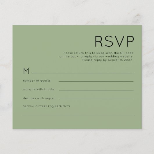 Budget Simple QR Code Sage Green Wedding RSVP (Voorkant)