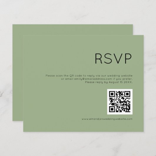 Budget Simple QR Code Sage Weddenschap RSVP (Voorkant / Achterkant)