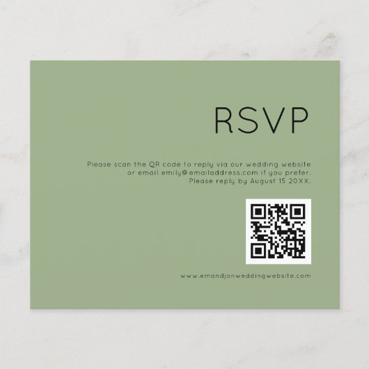 Budget Simple QR Code Sage Weddenschap RSVP (Voorkant)