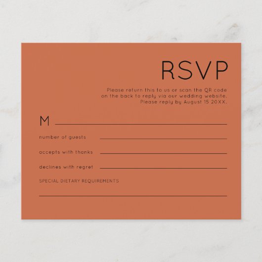 Budget Simple QR Code Terracotta Wedding RSVP (Voorkant)