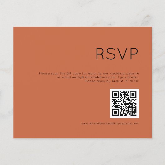 Budget Simple QR Code Terracotta Wedding RSVP (Voorkant)