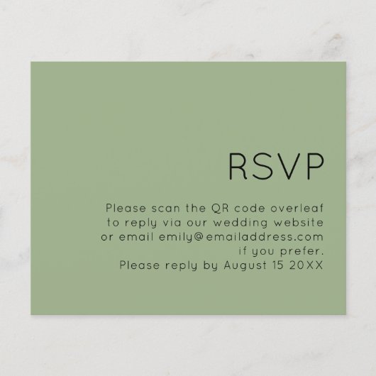 Budget Simple QR Code Weddenschap Sage Green RSVP (Voorkant)