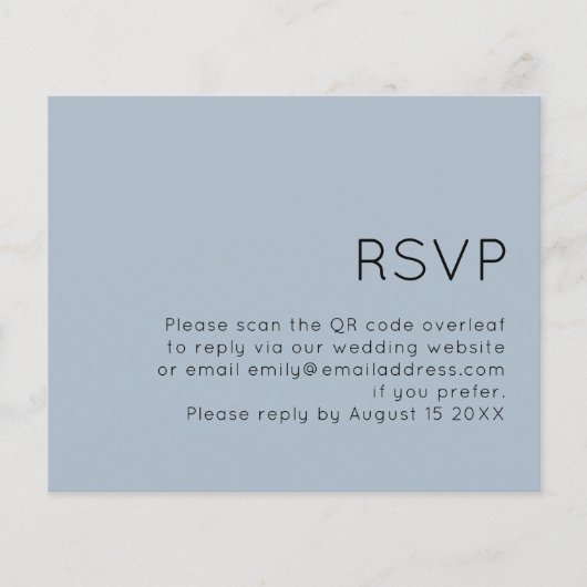 Budget Simple QR Code Weduwy Blue RSVP (Voorkant)