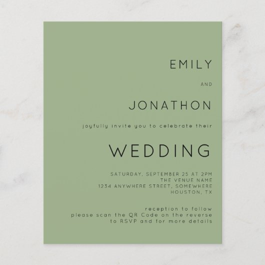 Budget Simple Sage Green QR Code Weddenschap Uitno (Voorkant)