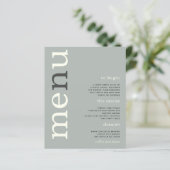 BUDGET Simple Sage Ivory Text Weddenemenu (Staand voorkant)