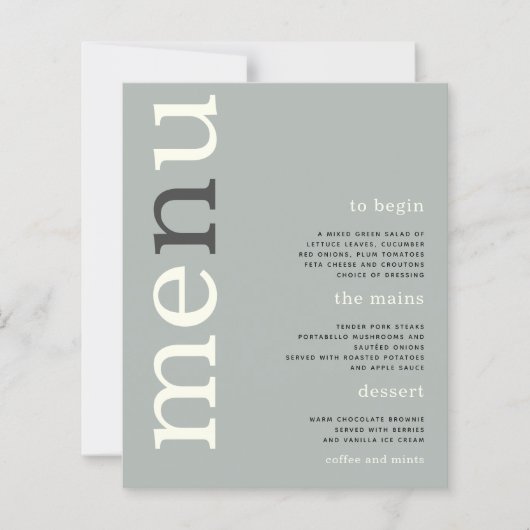 BUDGET Simple Sage Ivory Text Weddenemenu (Voorkant)