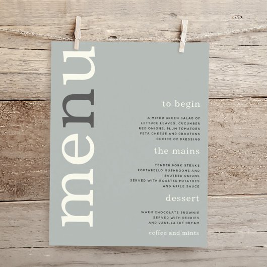 BUDGET Simple Sage Ivory Text Weddenemenu