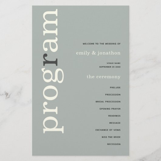 BUDGET Simple Sage Ivory Text Weddenprogramma (Voorkant)