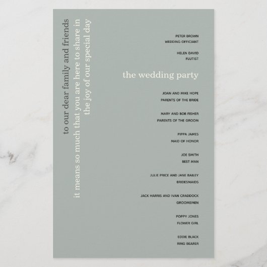 BUDGET Simple Sage Ivory Text Weddenprogramma (Achterkant)