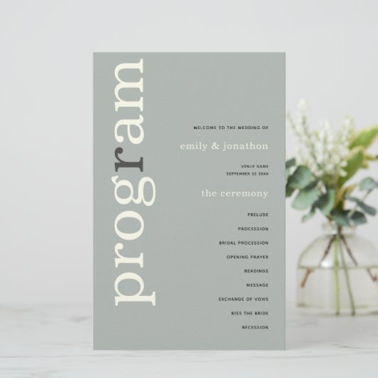 BUDGET Simple Sage Ivory Text Weddenprogramma (Staand voorkant)
