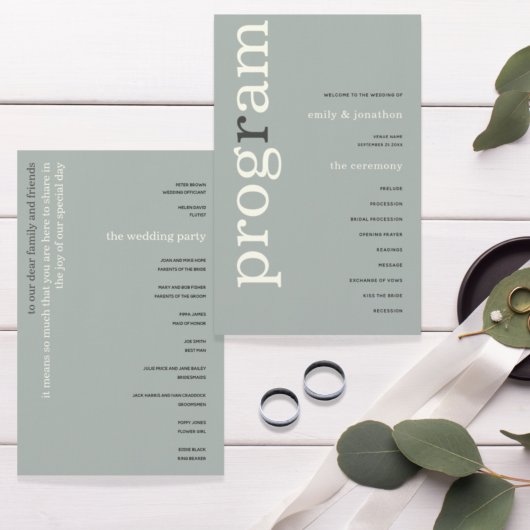 BUDGET Simple Sage Ivory Text Weddenprogramma