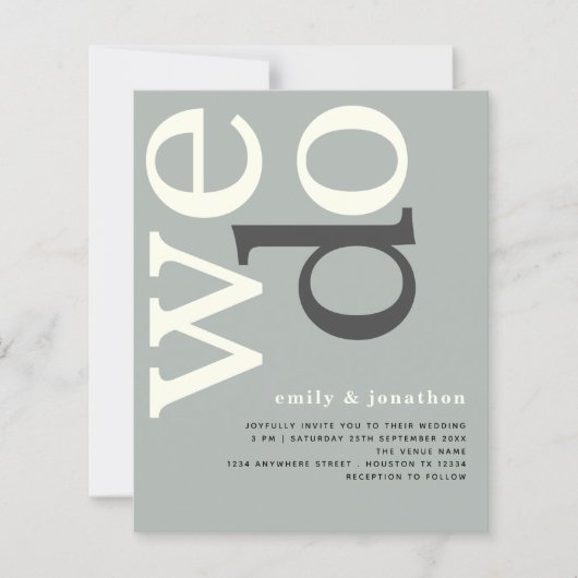 BUDGET Simple Sage Ivory Text Weddenschap Uitnodig (Voorkant)