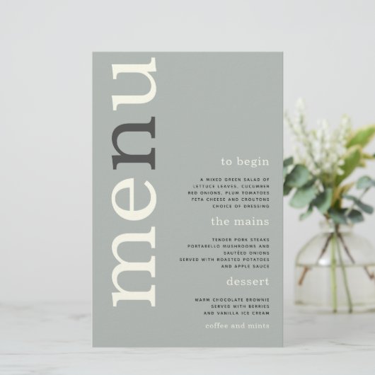 BUDGET Simple Sage Ivory Typography WeddenMenu (Staand voorkant)