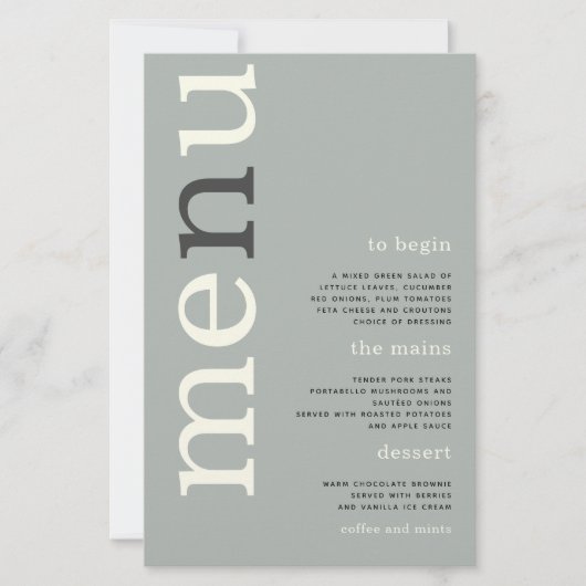 BUDGET Simple Sage Ivory Typography WeddenMenu (Voorkant)