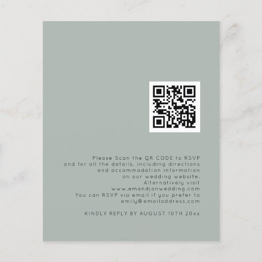 Budget Simple Sage QR Code Weddenschap Uitnodigen (Achterkant)