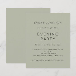 Budget Simple Sage Wedding Evening Party nodigt ui
