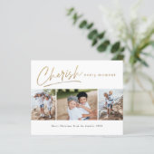 Budget Simple Script 3 Photo Collage Holiday Kaart (Staand voorkant)