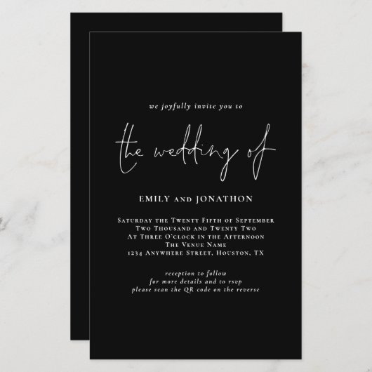 Budget Simple Script QR Code Black Weddenschap Uit (Voorkant / Achterkant)
