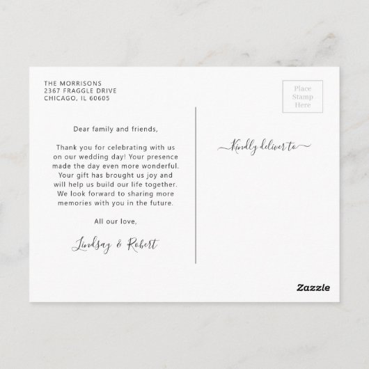 Budget Simple Script Weduwfoto Hartelijk dank Briefkaart (Achterkant)