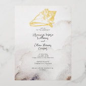 Budget Simple Seashell Sandy Beach Folie Uitnodiging Briefkaart (Voorkant)