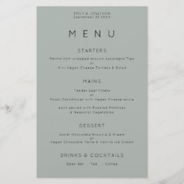 Budget Simple Silvery Sage Green Wedding Menu