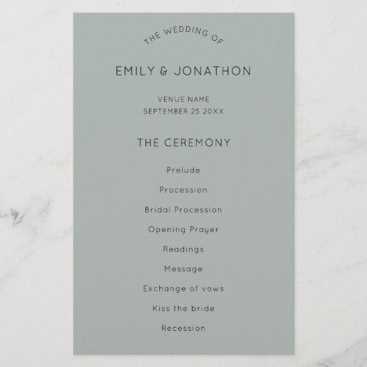 Budget Simple Silvery Sage Green Wedding Program (Voorkant)