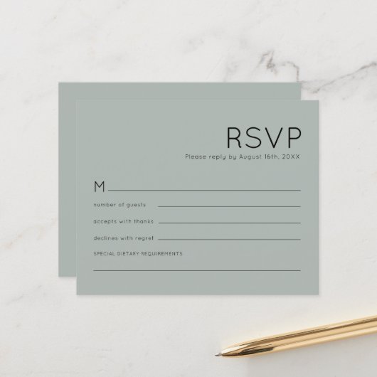 Budget Simple Silvery Sage Green Wedding RSVP (Voorkant / Achterkant in situ)