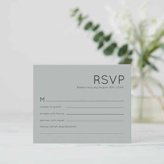 Budget Simple Silvery Sage Green Wedding RSVP (Staand voorkant)