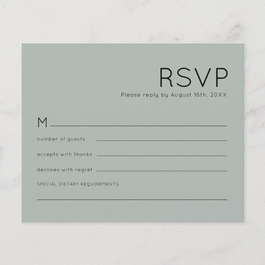 Budget Simple Silvery Sage Green Wedding RSVP (Voorkant)
