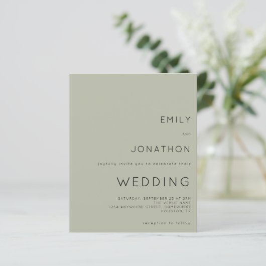 Budget Simple Soft Sage Green Wedding Invitation (Staand voorkant)