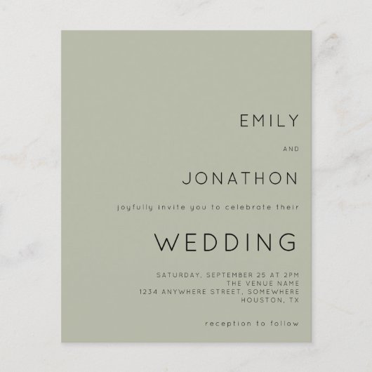 Budget Simple Soft Sage Green Wedding Invitation (Voorkant)