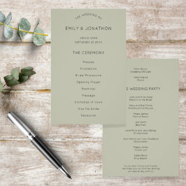 Budget Simple Soft Sage Green Wedding Program