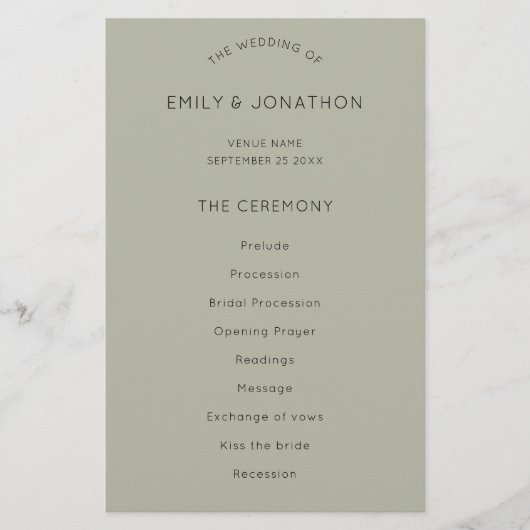 Budget Simple Soft Sage Green Wedding Program (Voorkant)