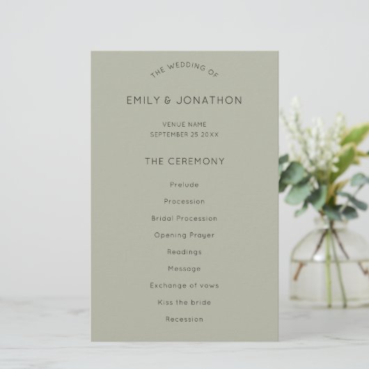Budget Simple Soft Sage Green Wedding Program (Staand voorkant)
