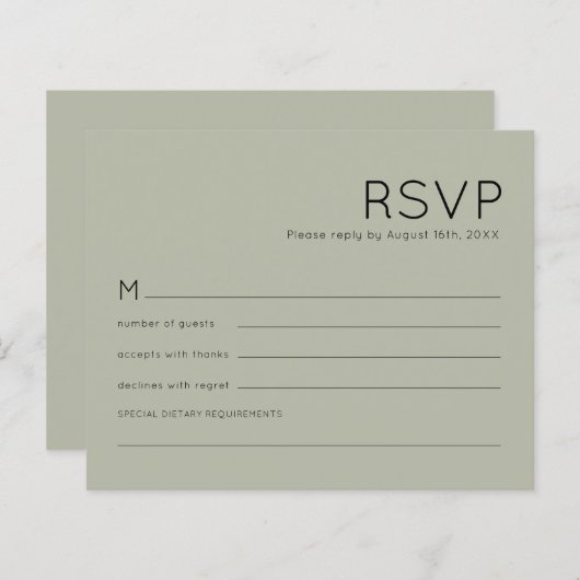 Budget Simple Soft Sage Green Wedding RSVP (Voorkant / Achterkant)