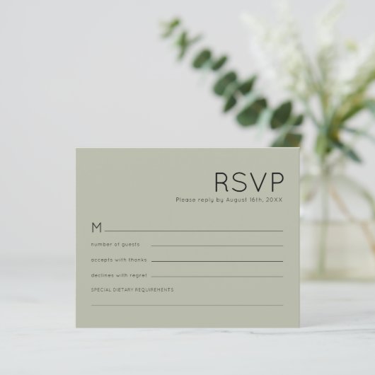 Budget Simple Soft Sage Green Wedding RSVP (Staand voorkant)