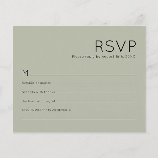 Budget Simple Soft Sage Green Wedding RSVP (Voorkant)