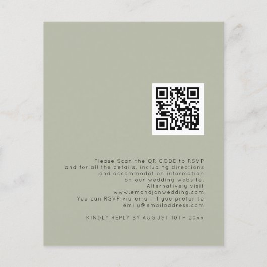 Budget Simple Soft Sage QR Code Weddenschap Uitnod (Achterkant)