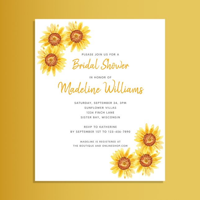 Budget Simple Sunflower Bridal Shower Invitation (Creator heeft geüpload)