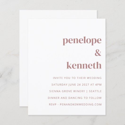 Budget Simple Terracotta Clay Wedding Invitation (Voorkant / Achterkant)