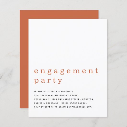 Budget Simple Terracotta Engagement Party nodigt u (Voorkant / Achterkant)