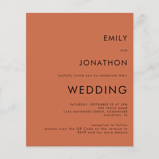 Budget Simple Terracotta QR Code Wedding Invite (Voorkant)